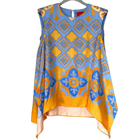 LA DOUBLEJ San Carlo Printed 100% Silk Twill Satin Scarf Top in Multi Size S - Picture 5 of 15